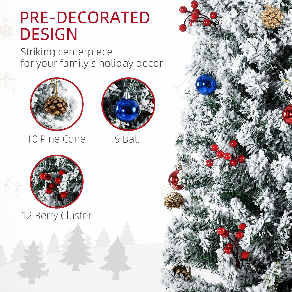 7 Foot Artificial Prelit Christmas Tree with Colourful LED Lights Berries and Pine Cones