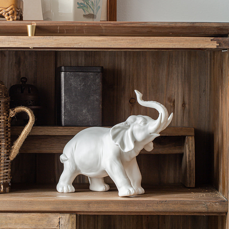 White Ceramic Elephant Sculpture for Good Luck & Modern Décor