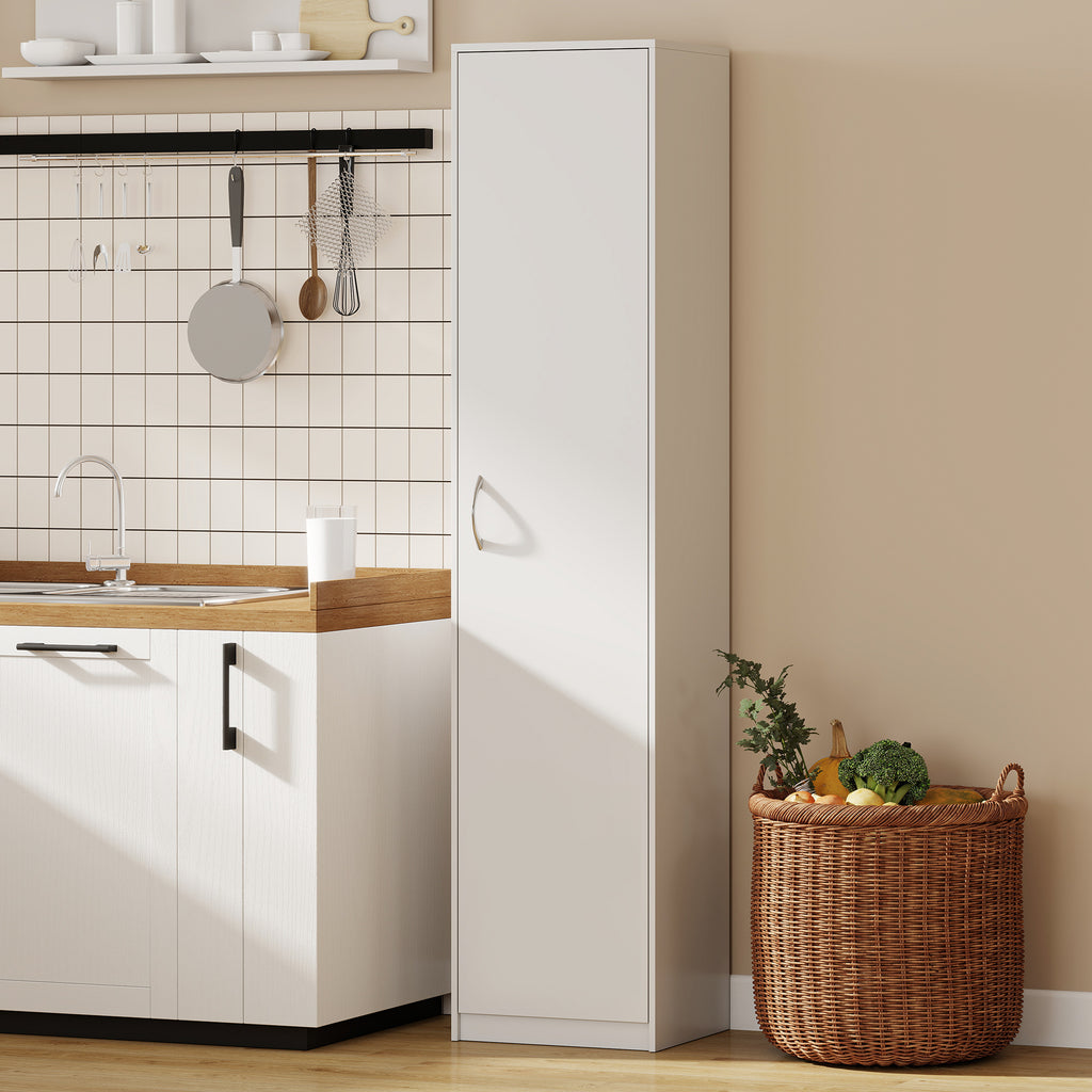 Slim Five-Tier Pantry Storage Cabinet with Soft-Close Hinges White