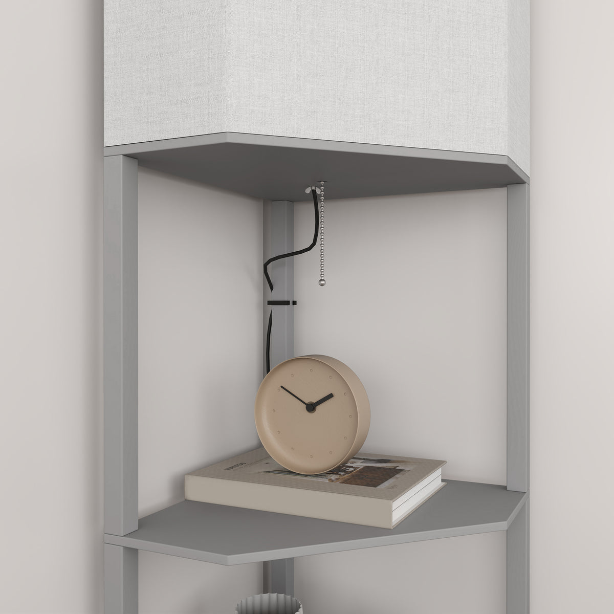 Corner Design Floor Lamp with Shelves and Pull Chain Switch