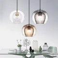 LuxeSphere Ribbed Glass Pendant Light with Ambient Glow