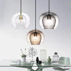 LuxeSphere Ribbed Glass Pendant Light with Ambient Glow