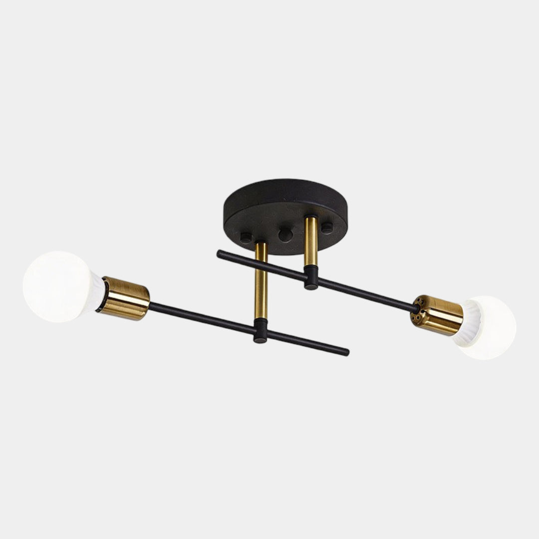 Modern 2-Light Black and Gold Flush Mount Ceiling Lamp