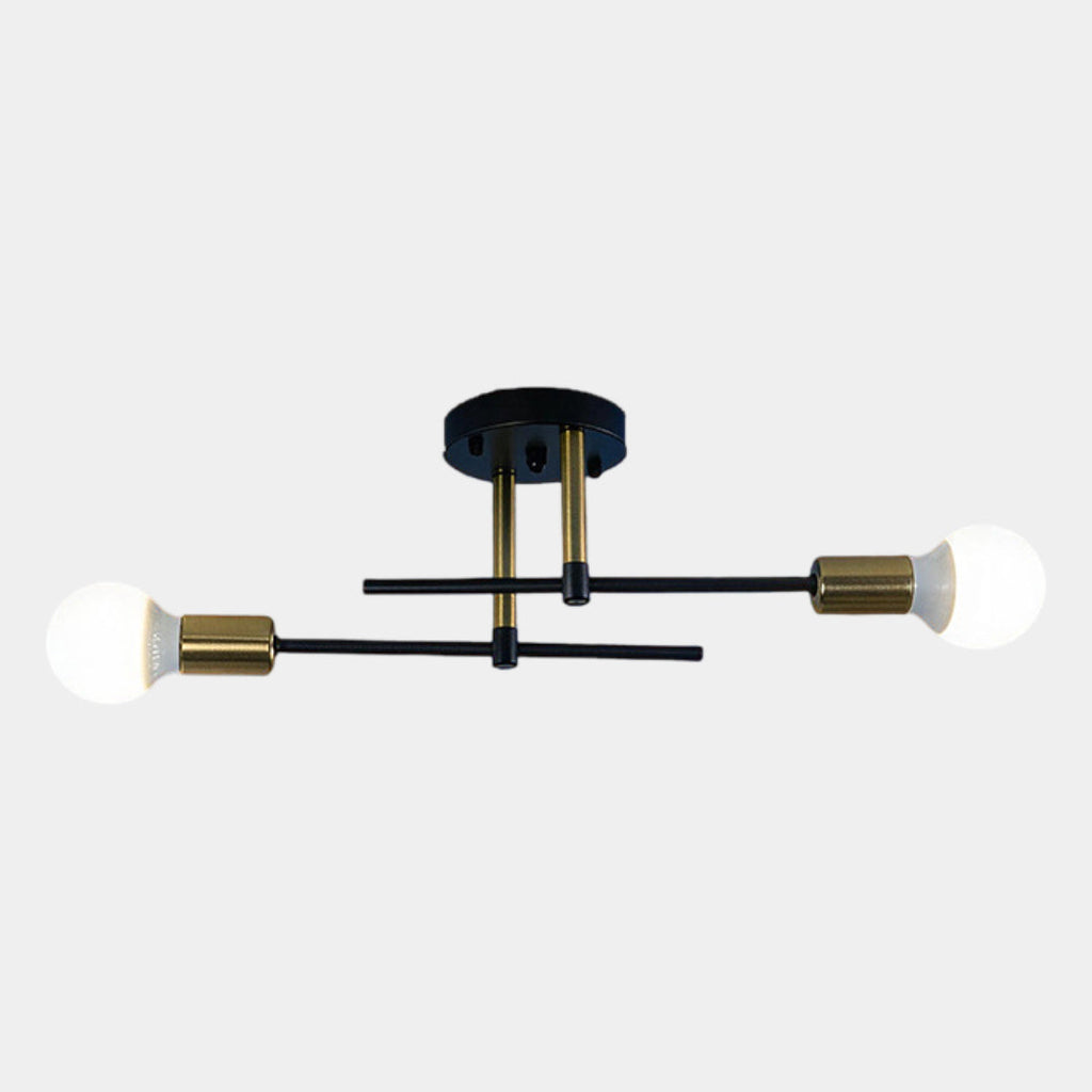 Modern 2-Light Black and Gold Flush Mount Ceiling Lamp