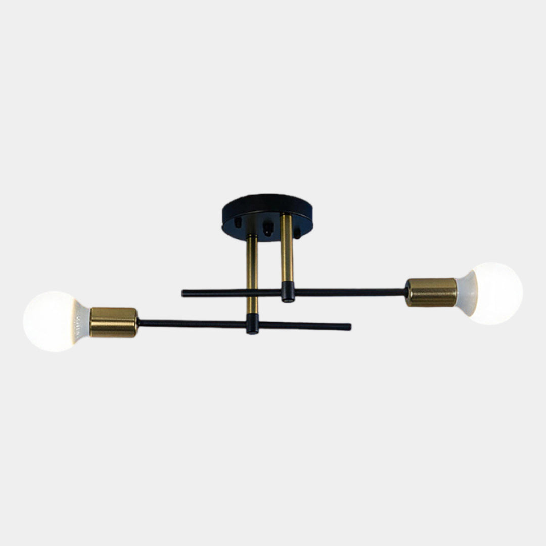 Modern 2-Light Black and Gold Flush Mount Ceiling Lamp