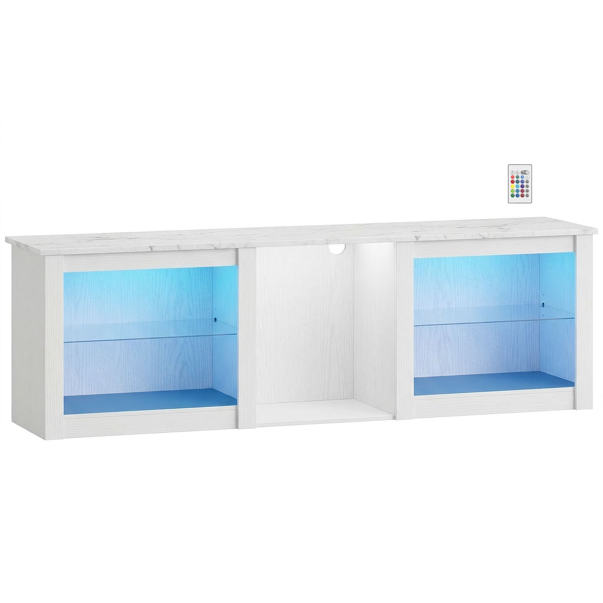 TV Stand with RGB LED Lights and Glass Shelves - White