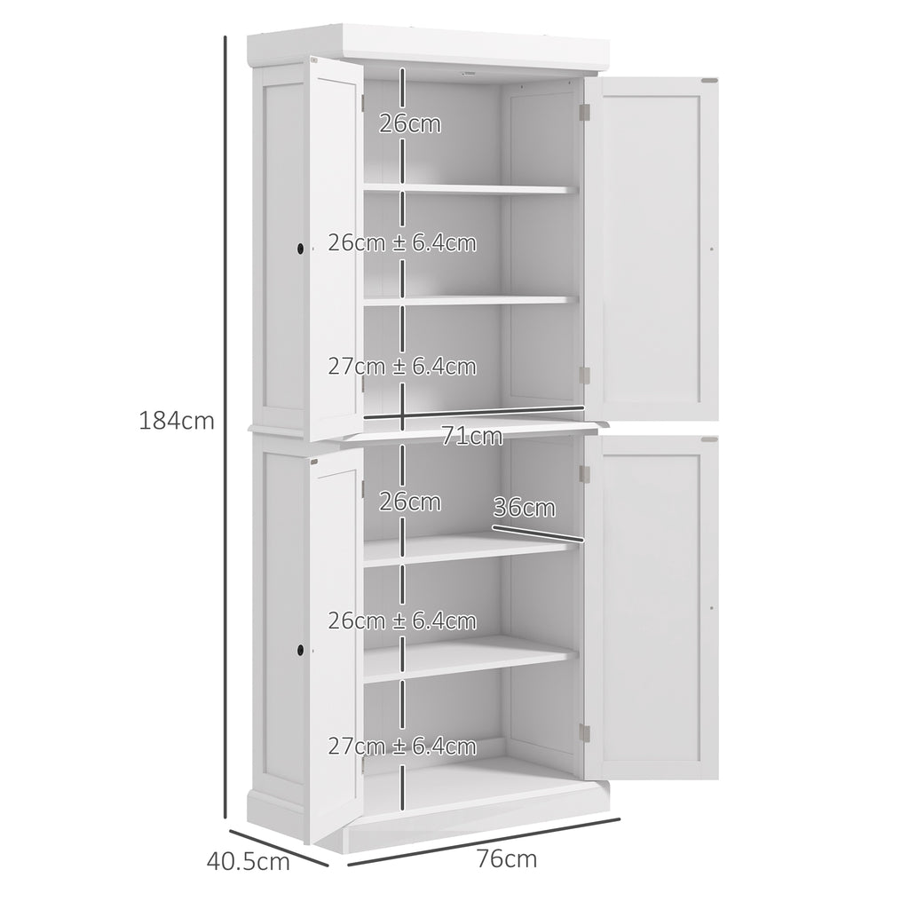 Freestanding Kitchen Cupboard with Six-Tier Adjustable Shelving and Anti-Tip Safety White
