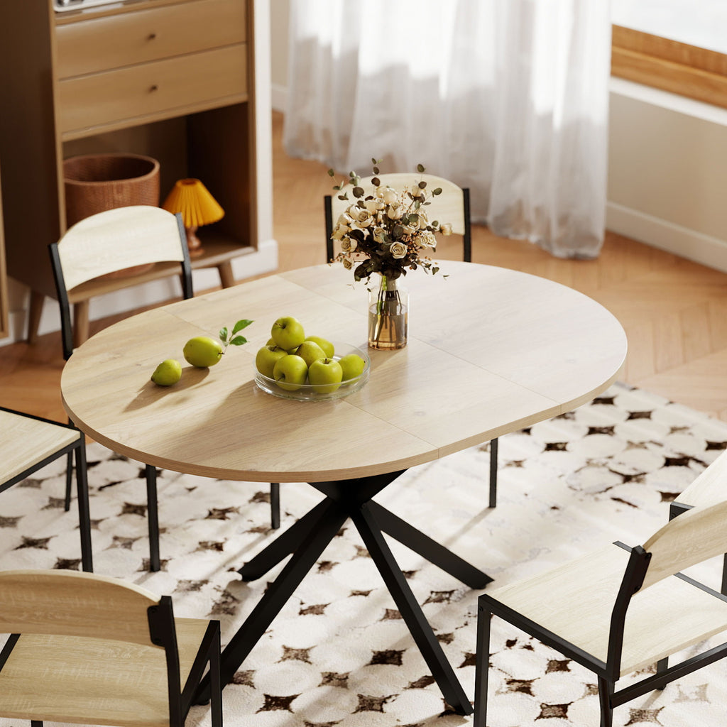 Extendable Industrial Dining Table with Butterfly Leaf Natural Wood