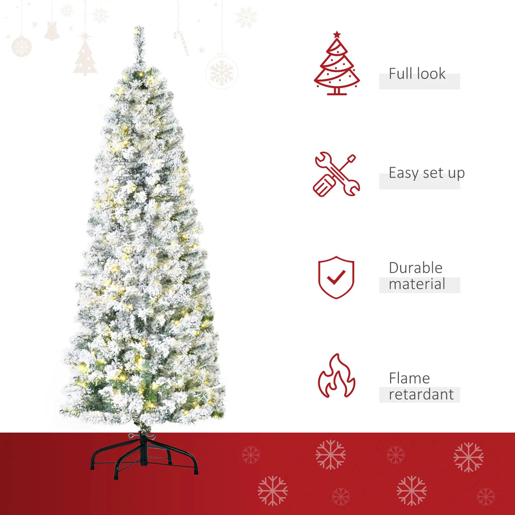 6ft Pre-Lit Snow Flocked Christmas Tree with Warm White LED Lights