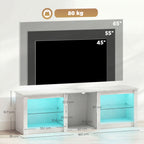 TV Stand with RGB LED Lights and Glass Shelves - White