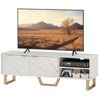 White Marble Effect TV Unit with Fluted Cabinet Doors