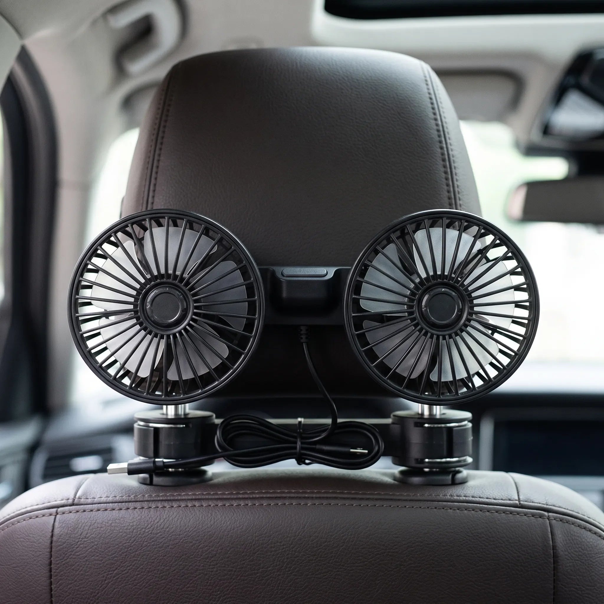 Dual Head Car Cooling Fan Portable Air Circulator for Vehicle Use