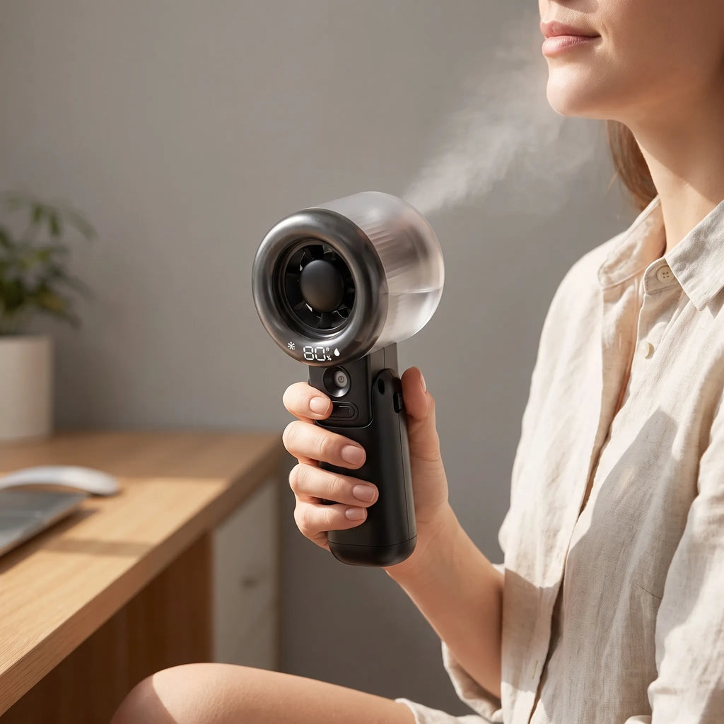 Compact Portable Water Mist Fan for Cooling Outdoor Use