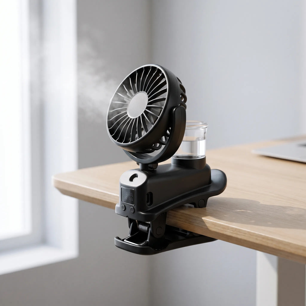 Portable Clip-On Misting Fan for Outdoor Cooling and Comfort