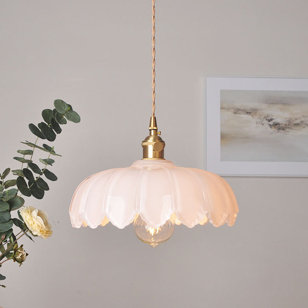 Vintage Flower Pendant Lamp with Coloured Glass Shade