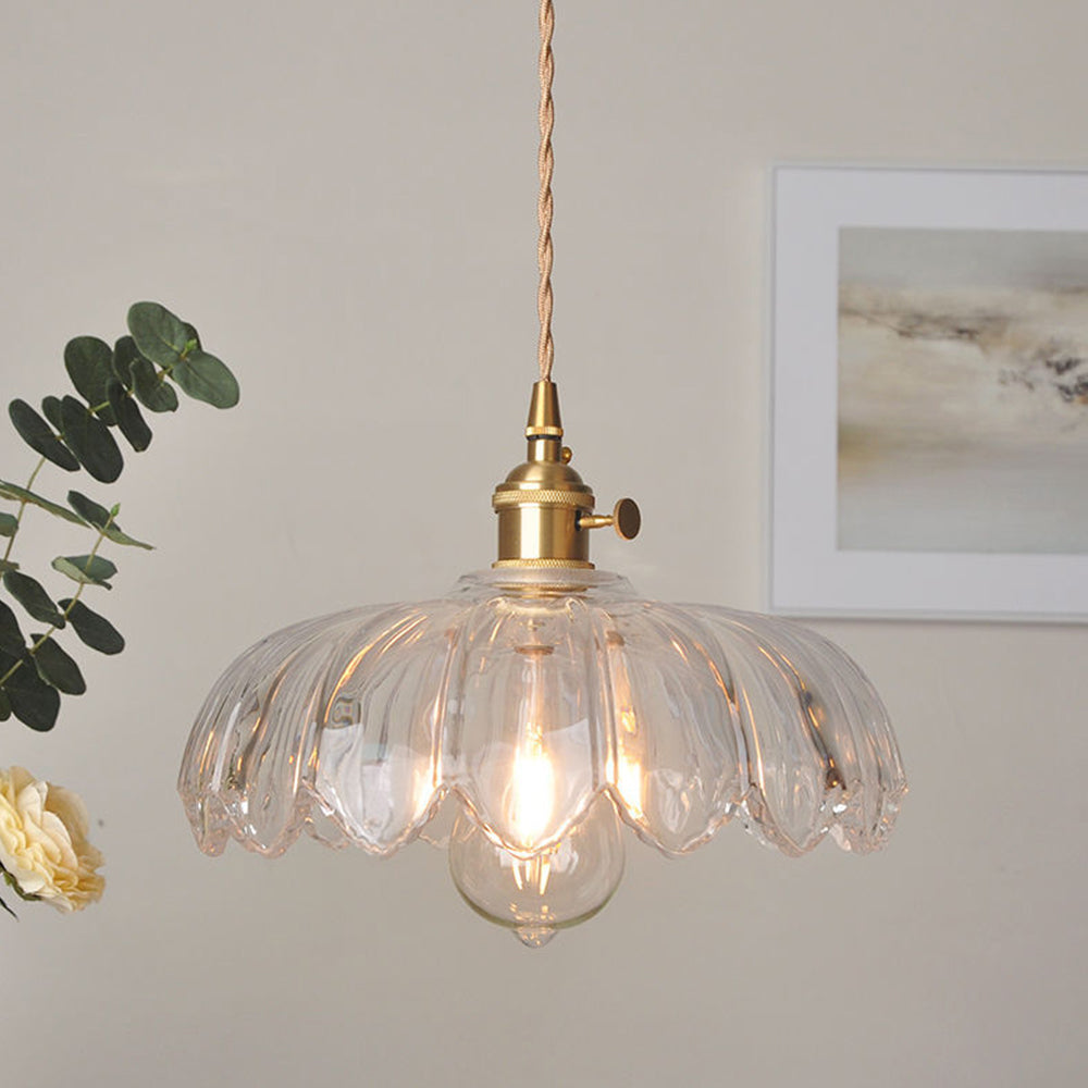 Vintage Flower Pendant Lamp with Coloured Glass Shade