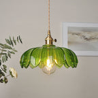 Vintage Flower Pendant Lamp with Coloured Glass Shade
