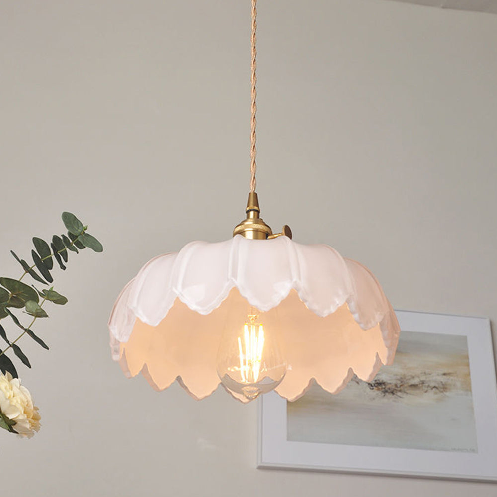 Vintage Flower Pendant Lamp with Coloured Glass Shade
