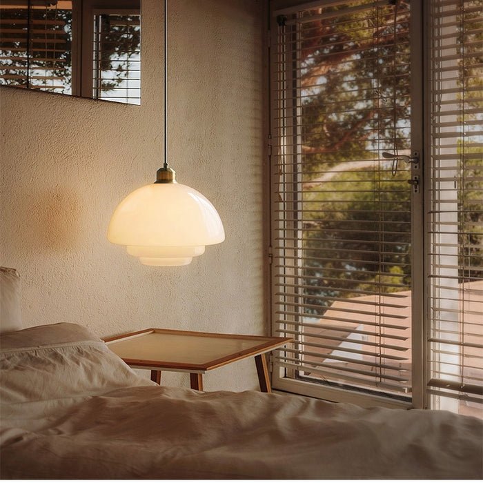 White Glass Pendant Light with Mid-Century Elegance