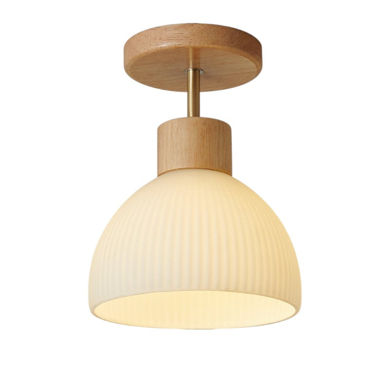 Ailse Natural Wood and Glass LED Ceiling Lamp