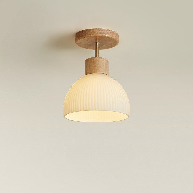 Ailse Natural Wood and Glass LED Ceiling Lamp