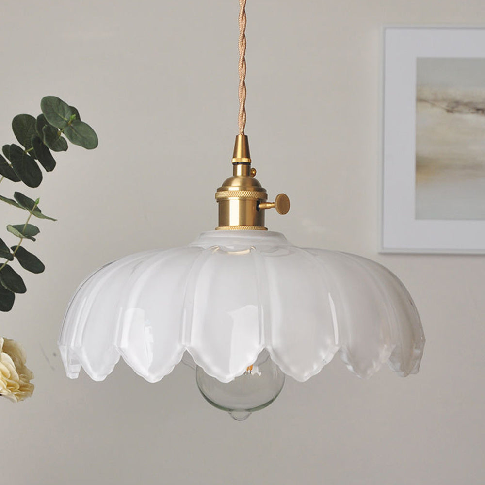 Vintage Flower Pendant Lamp with Coloured Glass Shade