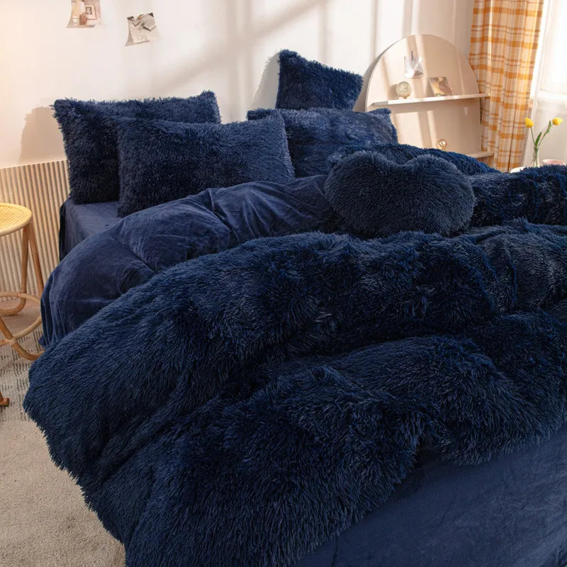Plush Velvet Bedding Set with Pompom Trim