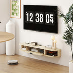 Natural Wood Floating TV Unit with Flip Drawer