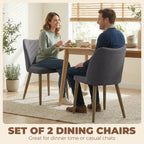 Linen Upholstered Dining Chairs Set of 2 with Curved Backrest Dark Grey