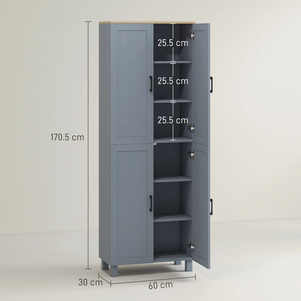 Slim Tall Storage Cupboard with Six-Tier Adjustable Shelving - Dark Grey