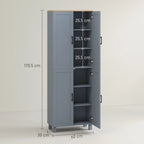 Slim Tall Storage Cupboard with Six-Tier Adjustable Shelving - Dark Grey