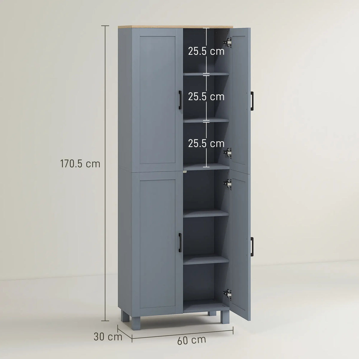 Slim Tall Storage Cupboard with Six-Tier Adjustable Shelving - Dark Grey