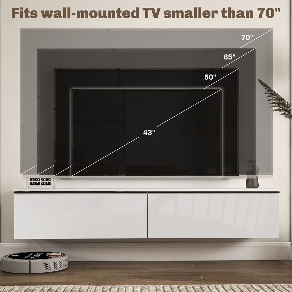 White High Gloss Floating TV Cabinet with 2 Cupboards