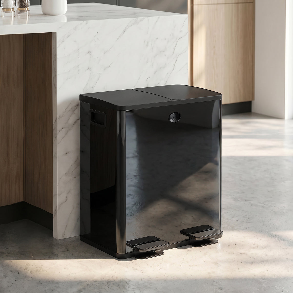 Dual Compartment Recycling Bin with Deodoriser Holders - Black