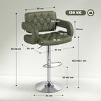 PU Leather Swivel Bar Stool with Backrest and Footrest - Green