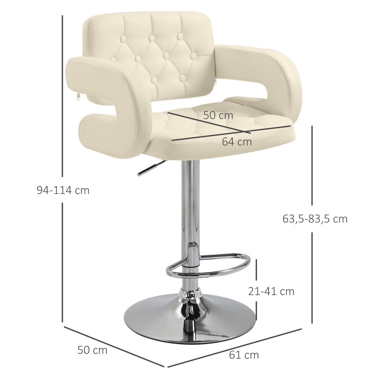 PU Leather Swivel Bar Stool with Backrest and Footrest - Beige