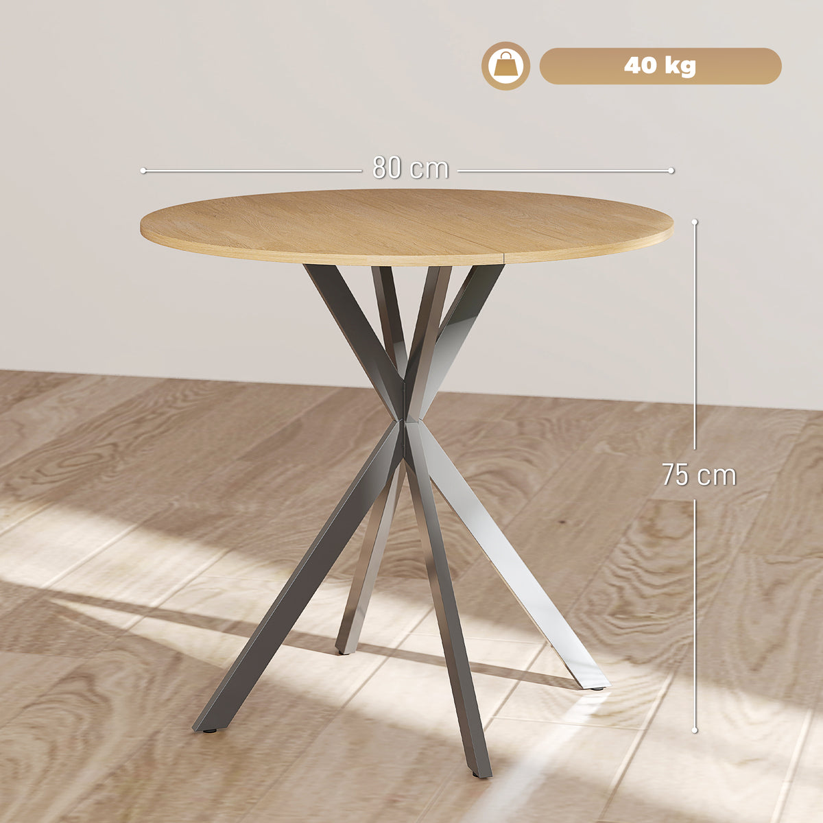 Industrial Round Dining Table with Cross Legs Oak