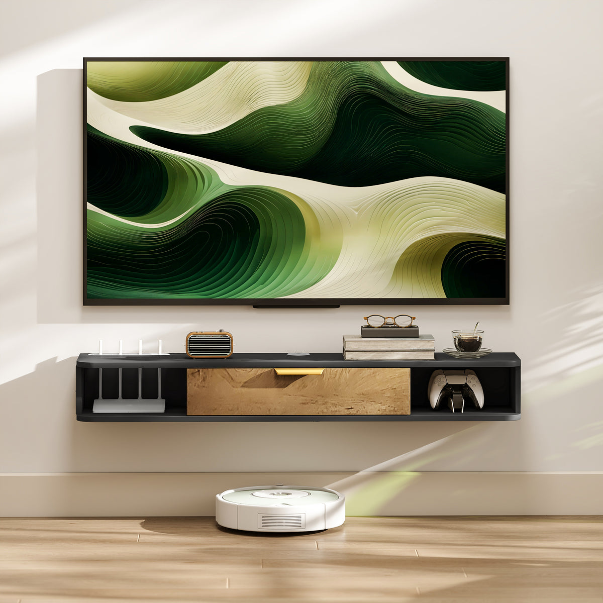 120cm Charcoal Grey Floating TV Cabinet with Cable Management