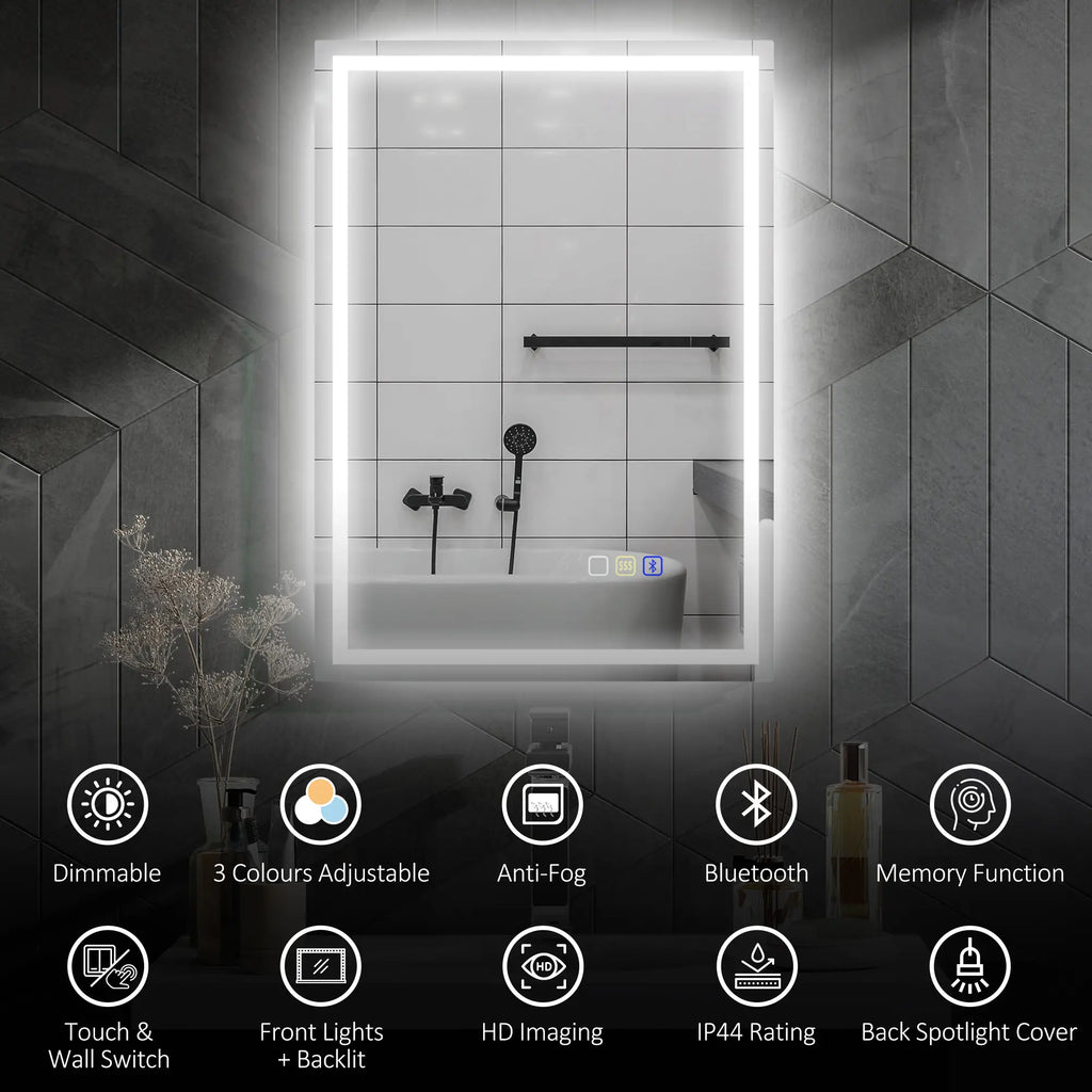 Bluetooth LED Anti-Fog Bathroom Mirror with Demister Pad