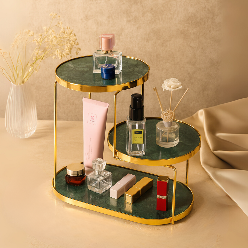 Luxury Marble Tiered Tray with Oval Base and Gold Finish