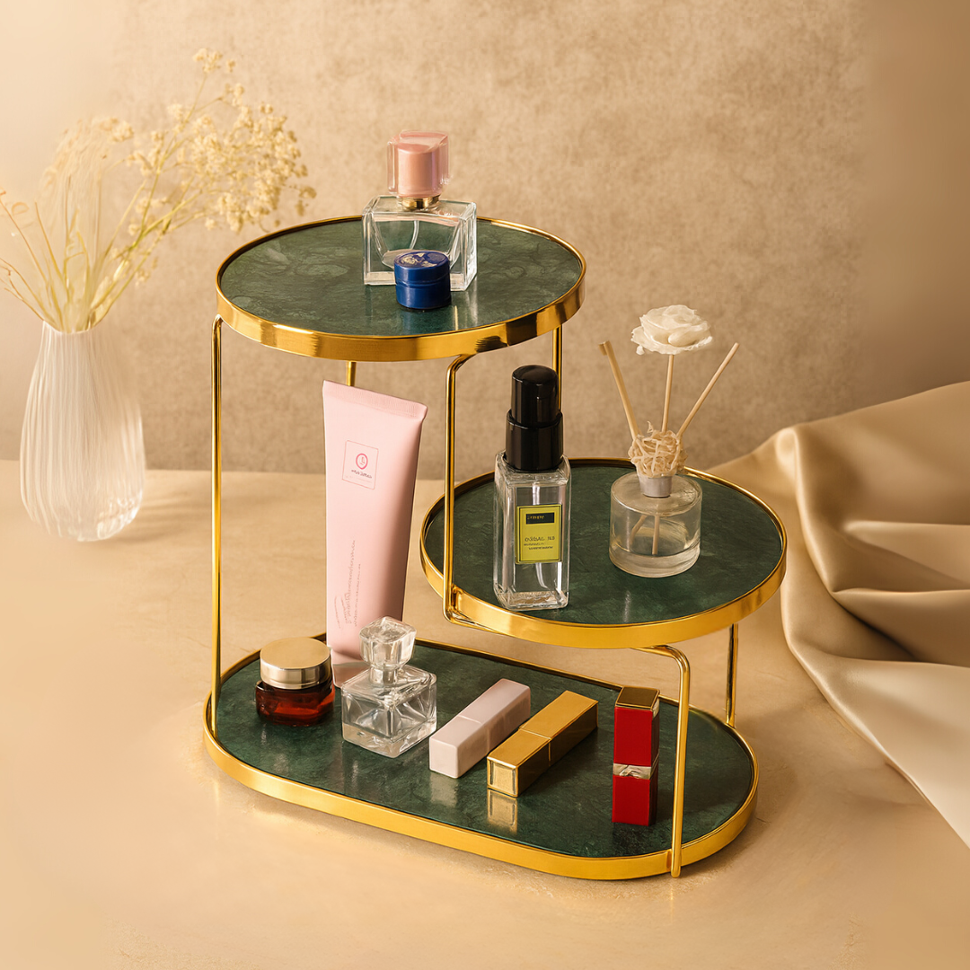 Luxury Marble Tiered Tray with Oval Base and Gold Finish
