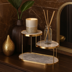 Luxury Marble Tiered Tray with Oval Base and Gold Finish