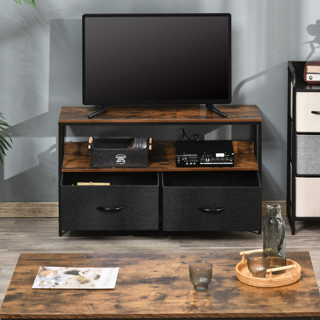 Rustic Brown and Black TV Cabinet with Foldable Linen Drawers