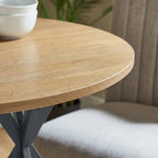 Industrial Round Dining Table with Cross Legs Oak