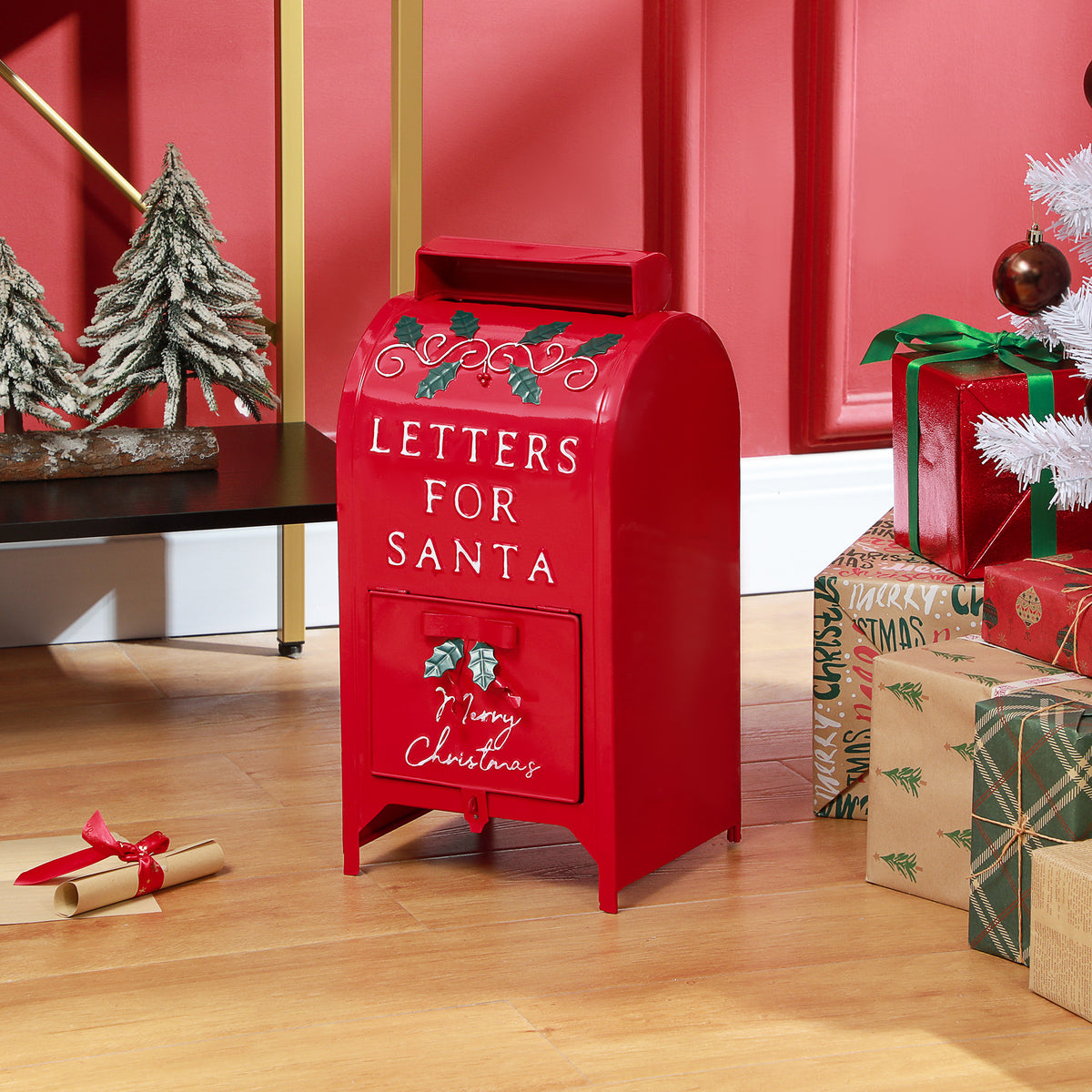 Letters to Santa Christmas Postbox Freestanding or Wall Mounted Red