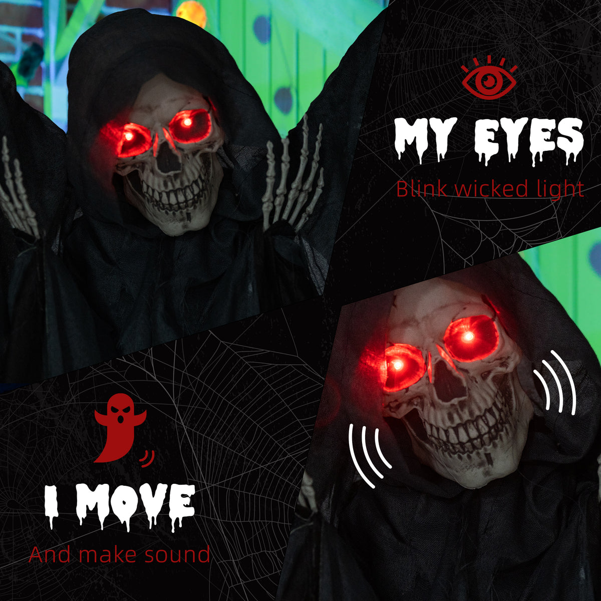 Grey Winged Grim Reaper Animatronic Halloween Decoration