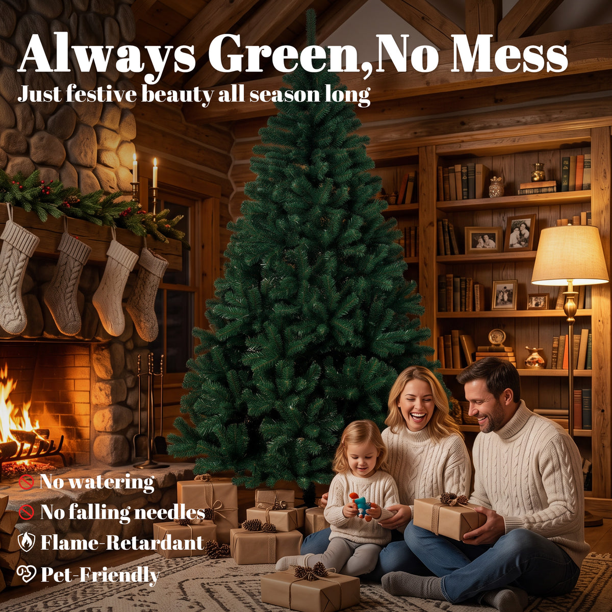7ft Hinged Fir Christmas Tree with Foldable Steel Stand Green