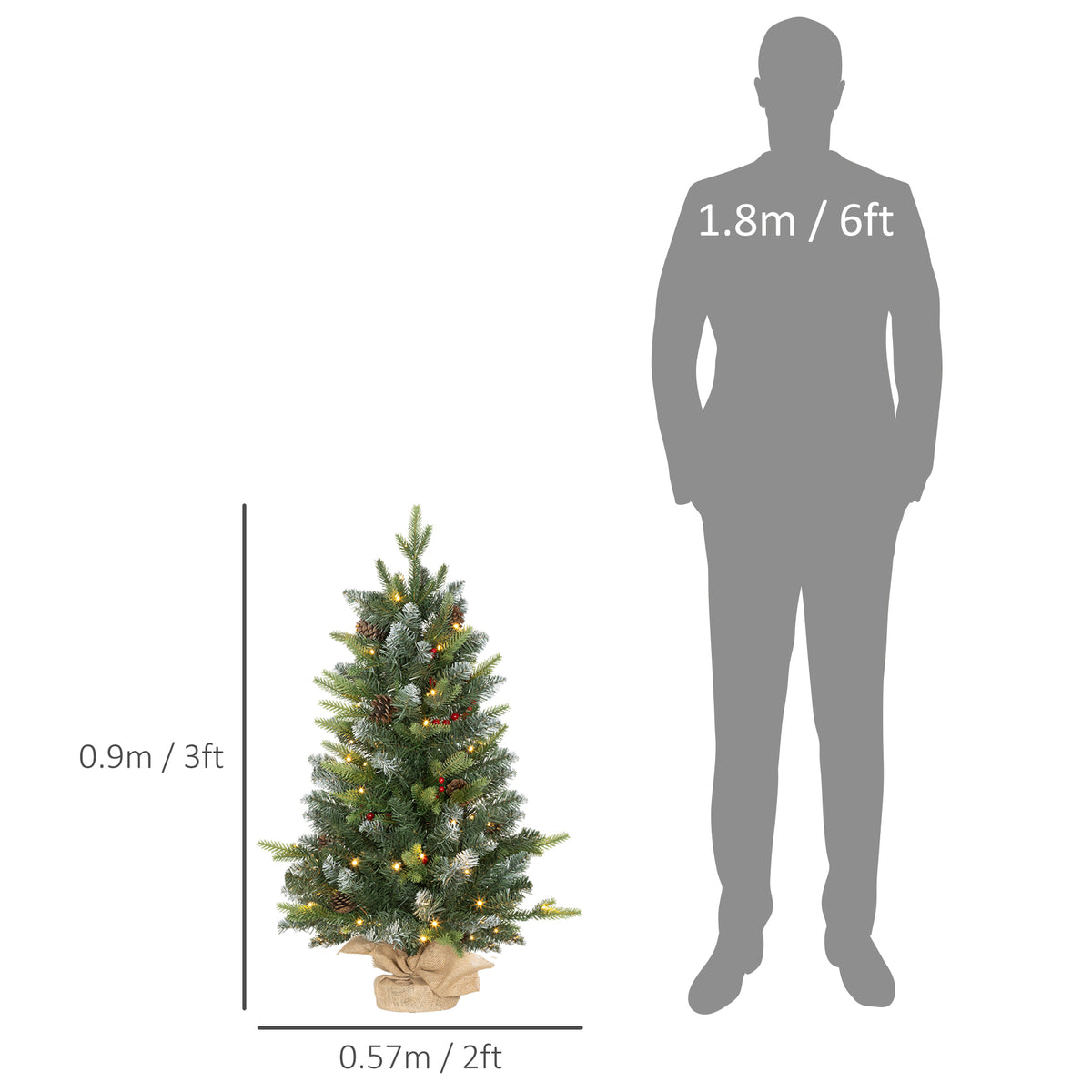 Set of 2 3ft Pre-Lit Tabletop Christmas Trees with LED Lights