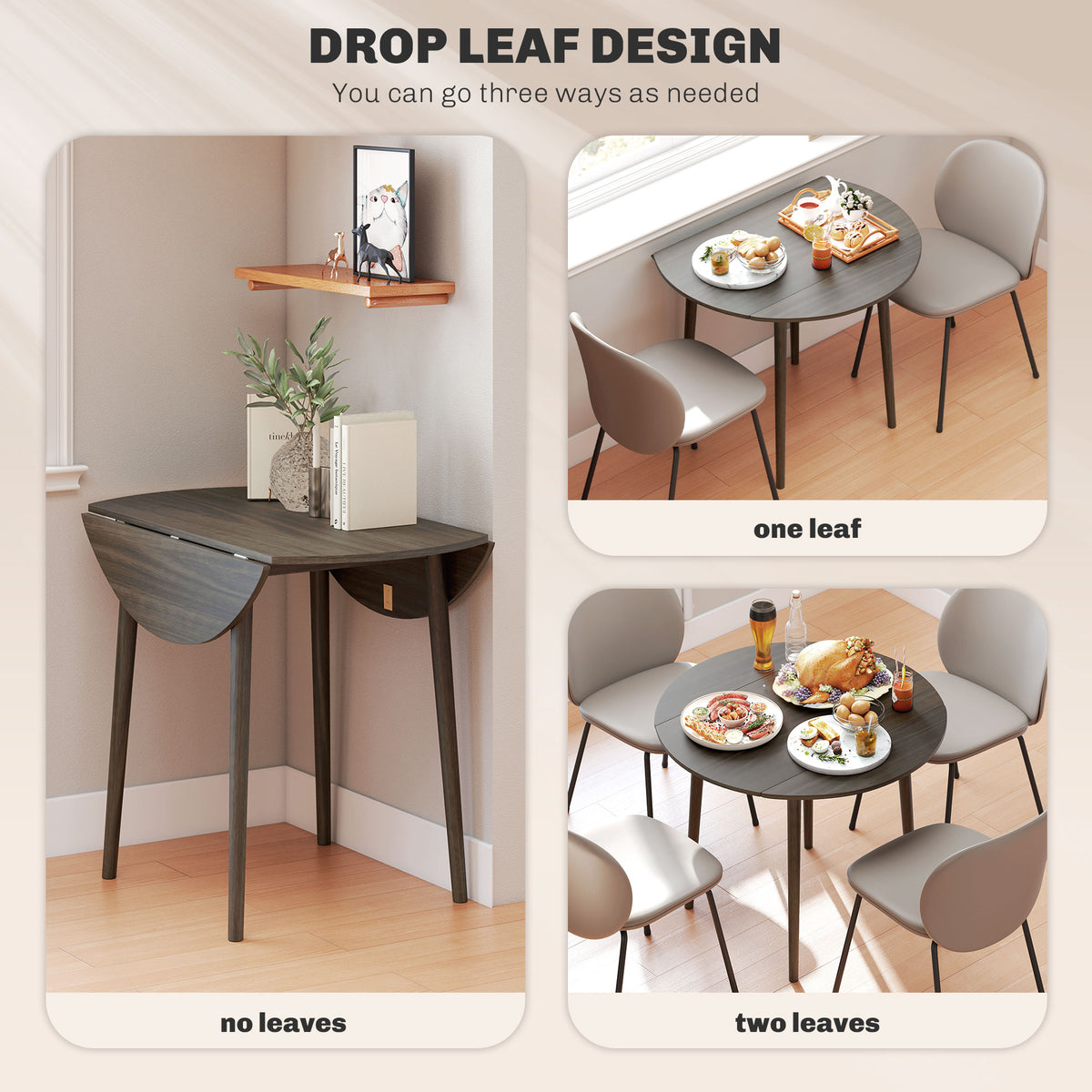 Round Drop Leaf Folding Dining Table for Four