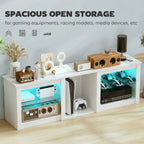 TV Stand with RGB LED Lights and Glass Shelves - White